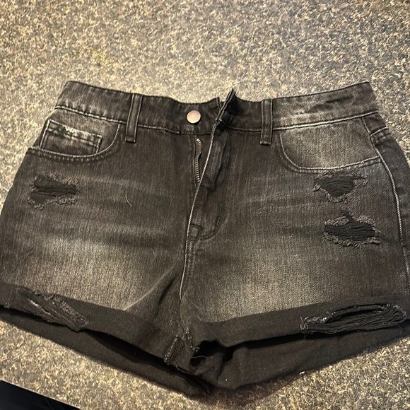 Black Distressed Denim Shorts - Picture 1 of 3